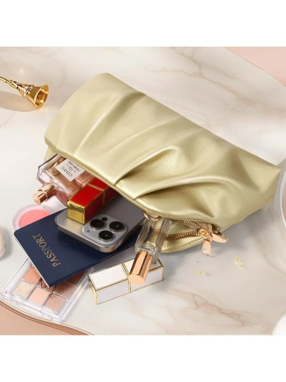 👜 Women's Gold Soft Pleated PU Wedding Clutch Elegant Evening Clutch Purse